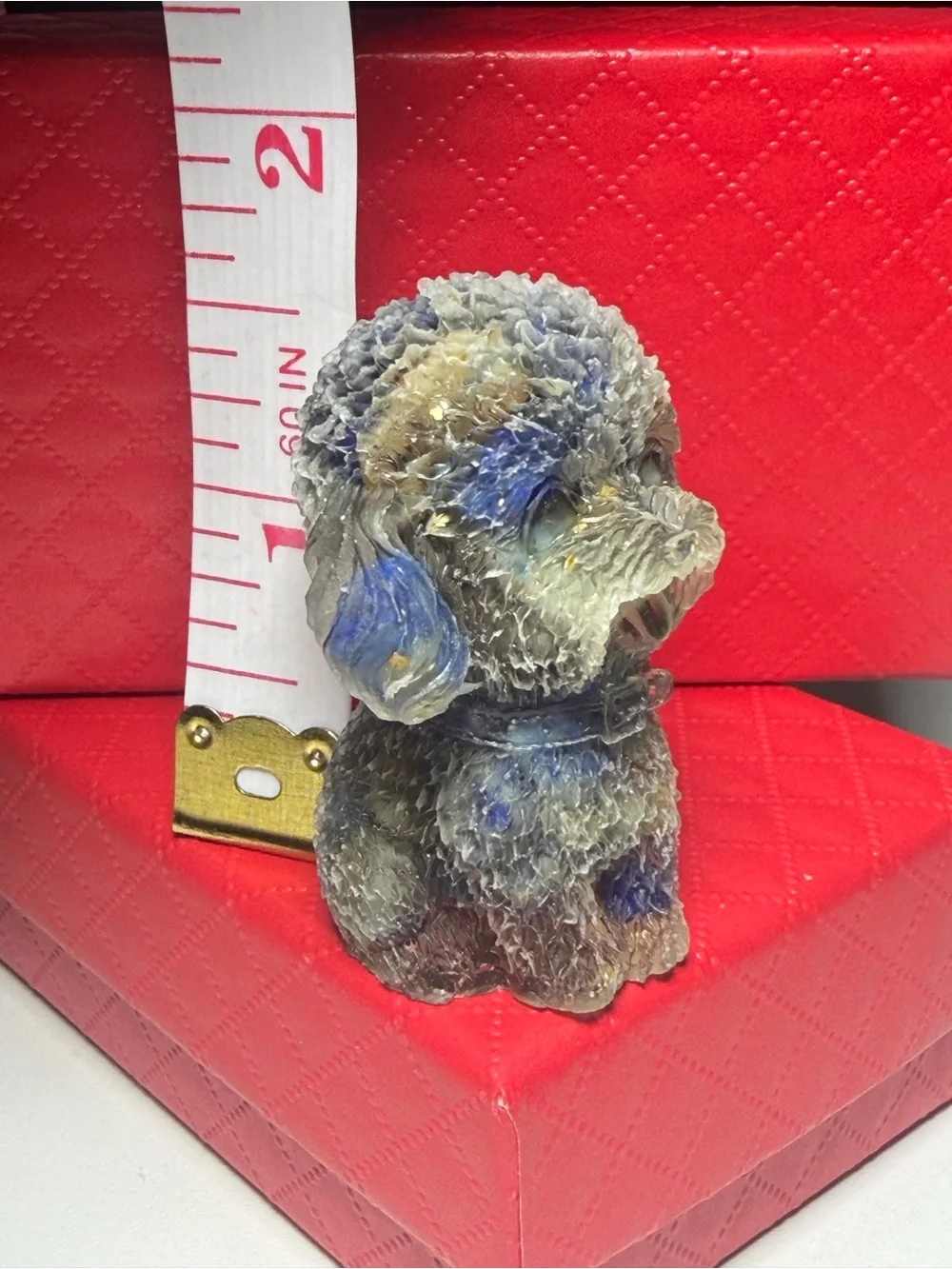 Crystal Chip Poodle Blue and Gray Resin Figurine 1.5 inches